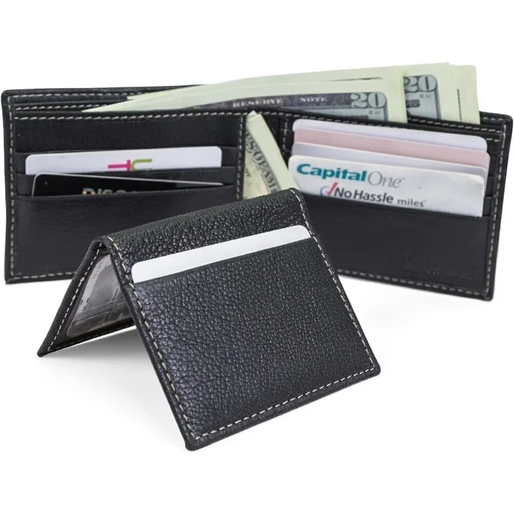 🆕Men Black Leather Passcase Security RFID Wallet, Black, One Size